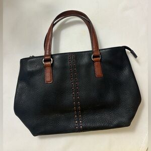 Fossil Black and Brown Leather Tote